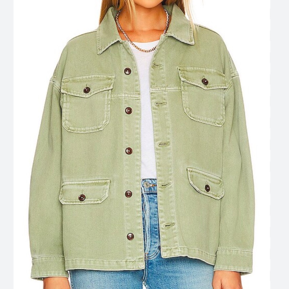 Revolve Ena Pelly Green Denim Utility Jacket Size Medium/6